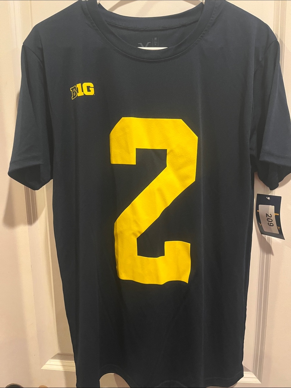 Men's Black Athletic Tee with Yellow Number 2 Michigan Wolverines